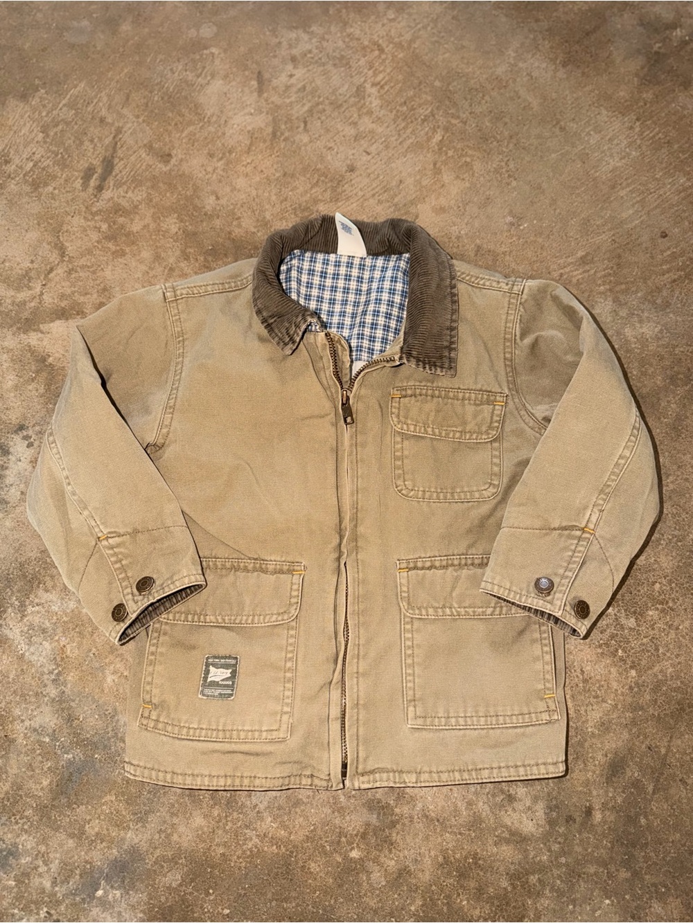 Old Navy Baby 4T Canvas Chore Barn Jacket Corduroy Collar Workwear Khaki Vintage